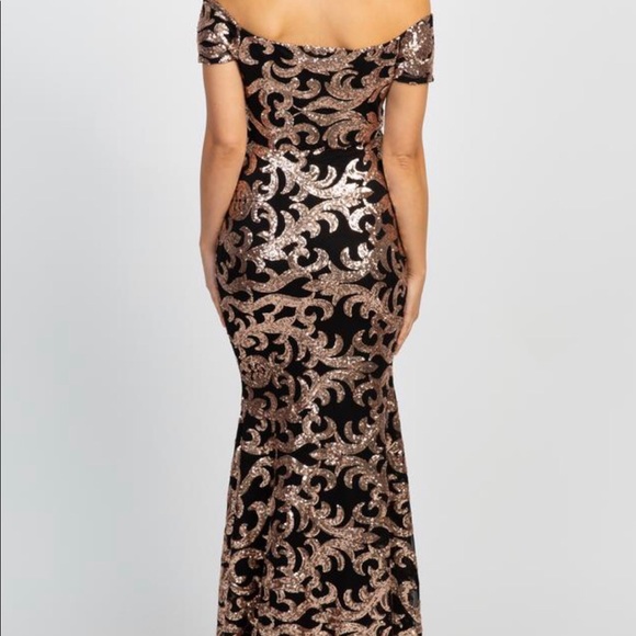 PinkBlush Black Sequin Off Shoulder Maternity Gown - Picture 2 of 4